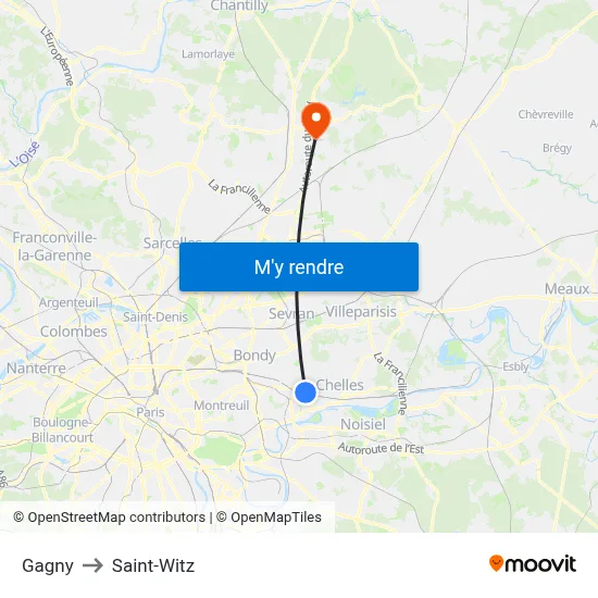 Gagny to Saint-Witz map
