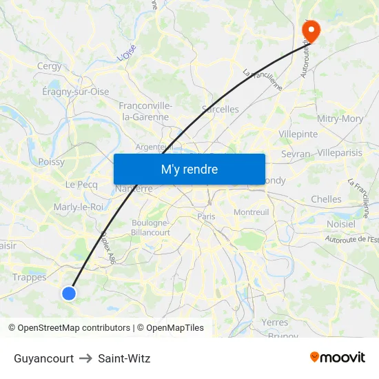 Guyancourt to Saint-Witz map