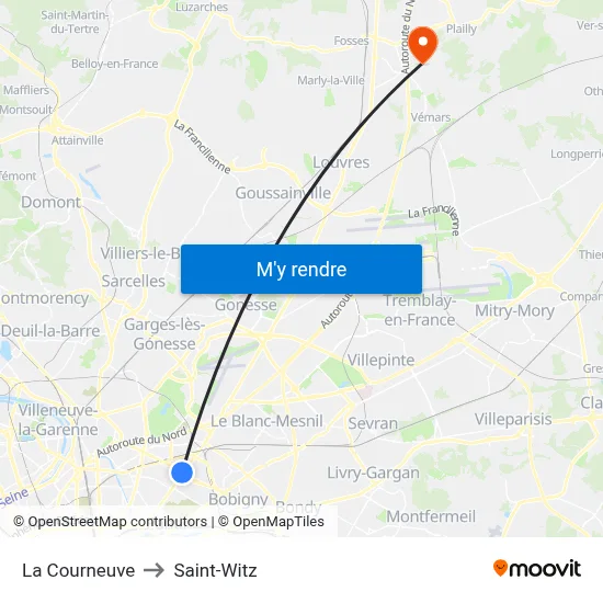 La Courneuve to Saint-Witz map