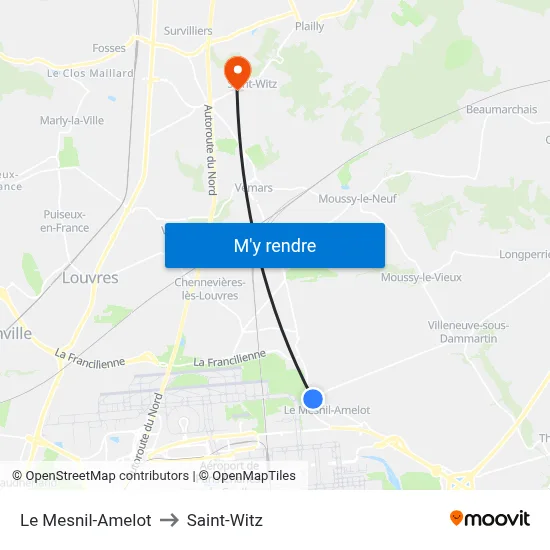 Le Mesnil-Amelot to Saint-Witz map