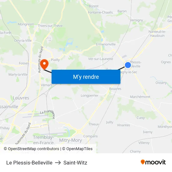 Le Plessis-Belleville to Saint-Witz map