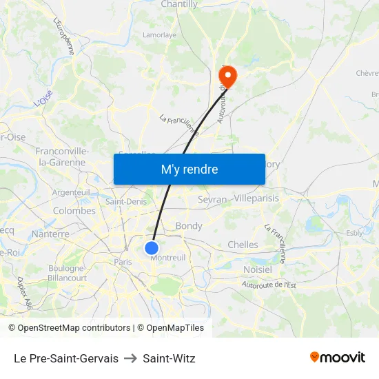 Le Pre-Saint-Gervais to Saint-Witz map