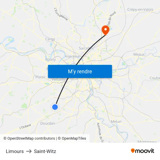 Limours to Saint-Witz map