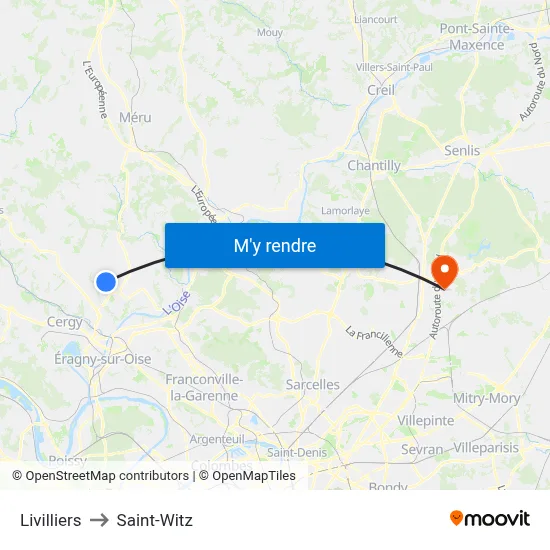 Livilliers to Saint-Witz map