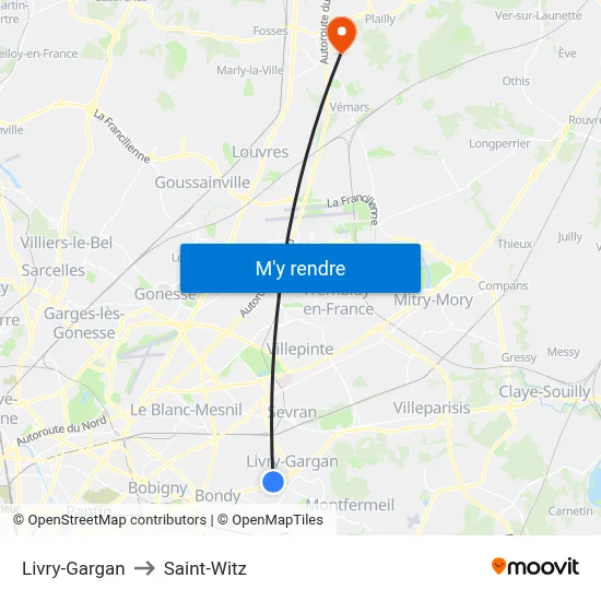 Livry-Gargan to Saint-Witz map