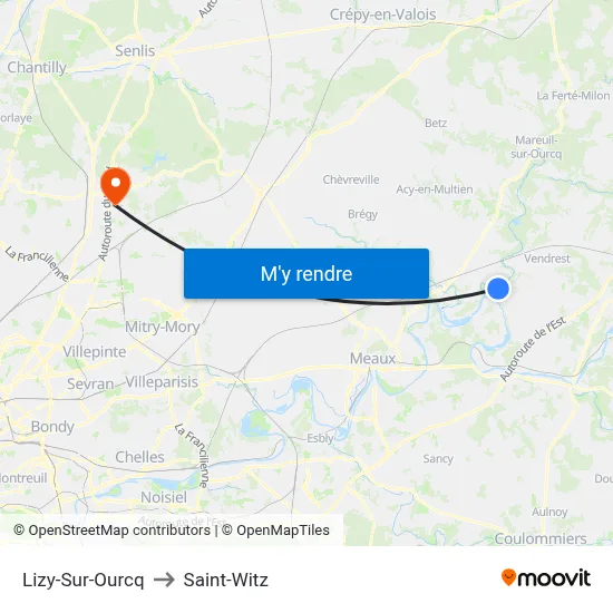 Lizy-Sur-Ourcq to Saint-Witz map