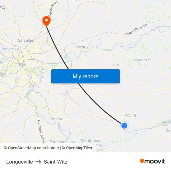 Longueville to Saint-Witz map