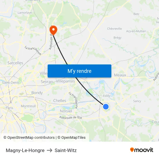 Magny-Le-Hongre to Saint-Witz map