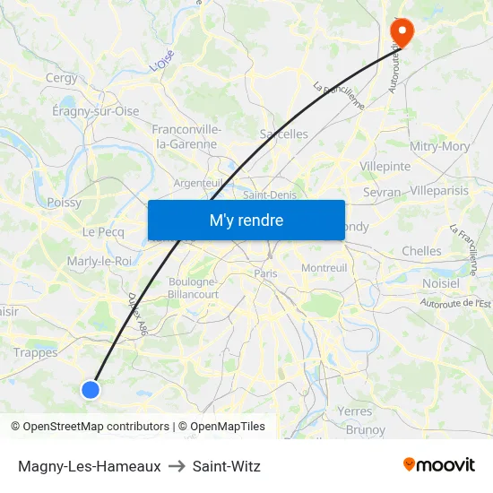 Magny-Les-Hameaux to Saint-Witz map
