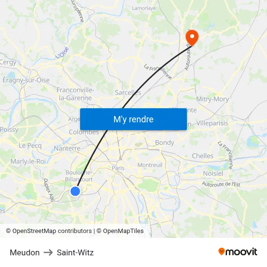 Meudon to Saint-Witz map