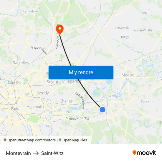 Montevrain to Saint-Witz map