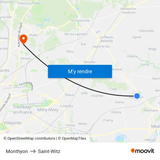 Monthyon to Saint-Witz map