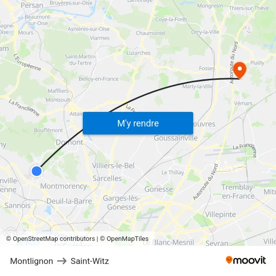 Montlignon to Saint-Witz map