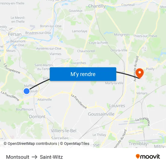 Montsoult to Saint-Witz map