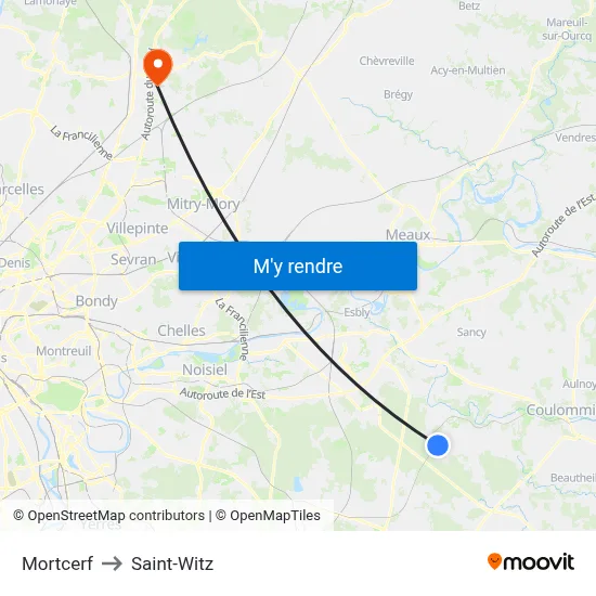 Mortcerf to Saint-Witz map