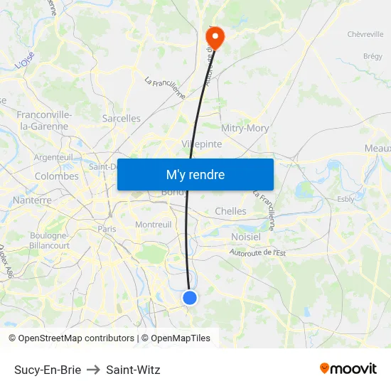 Sucy-En-Brie to Saint-Witz map