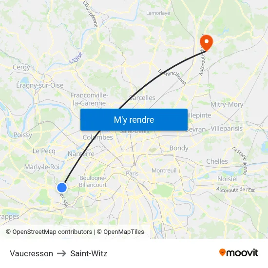Vaucresson to Saint-Witz map