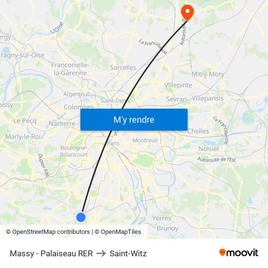 Massy - Palaiseau RER to Saint-Witz map