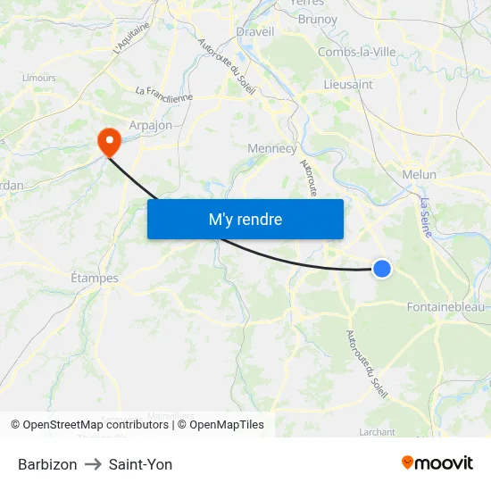 Barbizon to Saint-Yon map