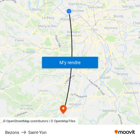 Bezons to Saint-Yon map