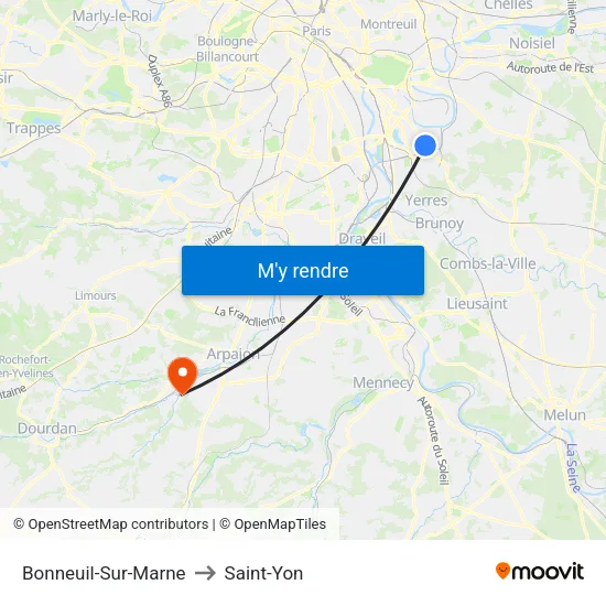 Bonneuil-Sur-Marne to Saint-Yon map