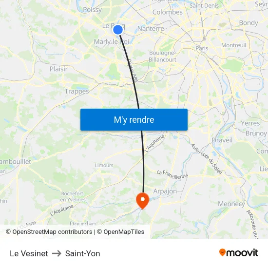 Le Vesinet to Saint-Yon map
