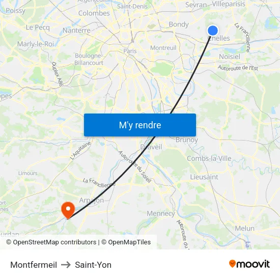 Montfermeil to Saint-Yon map