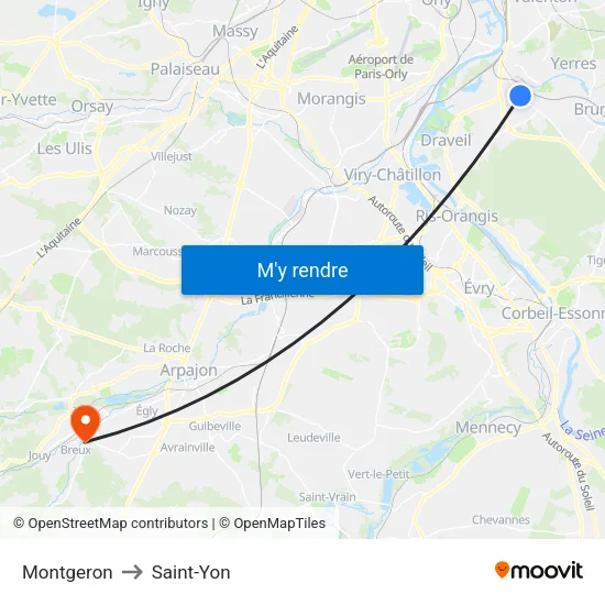 Montgeron to Saint-Yon map