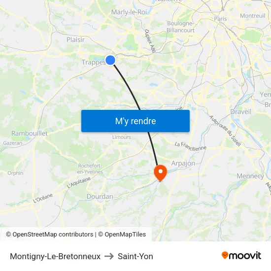 Montigny-Le-Bretonneux to Saint-Yon map