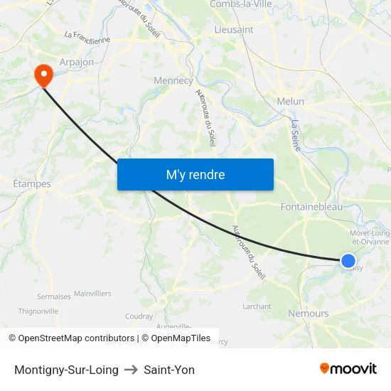 Montigny-Sur-Loing to Saint-Yon map