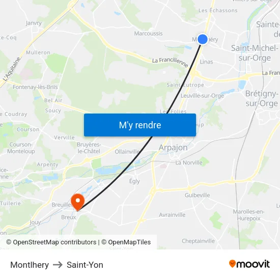 Montlhery to Saint-Yon map