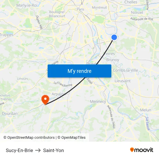 Sucy-En-Brie to Saint-Yon map