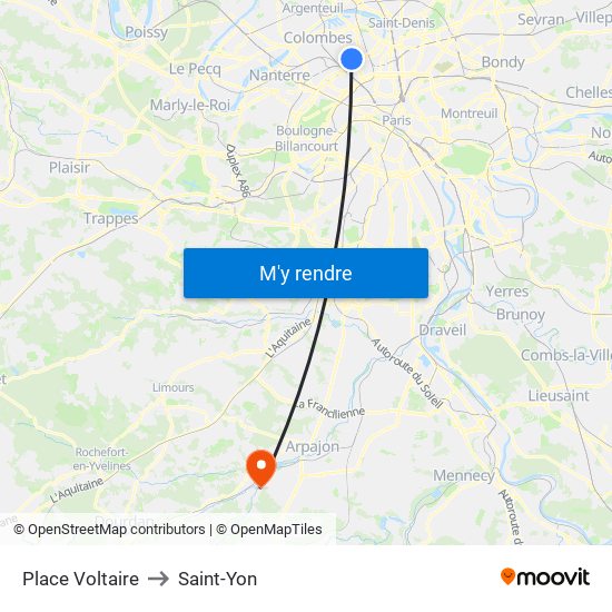 Place Voltaire to Saint-Yon map