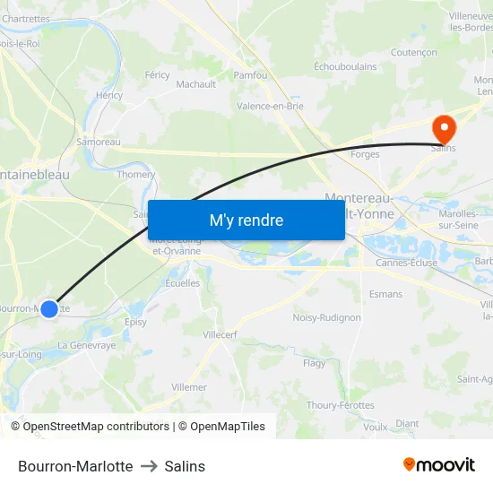 Bourron-Marlotte to Salins map