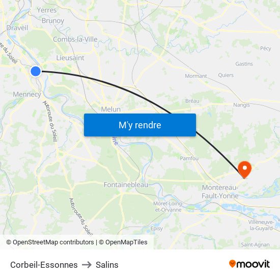 Corbeil-Essonnes to Salins map