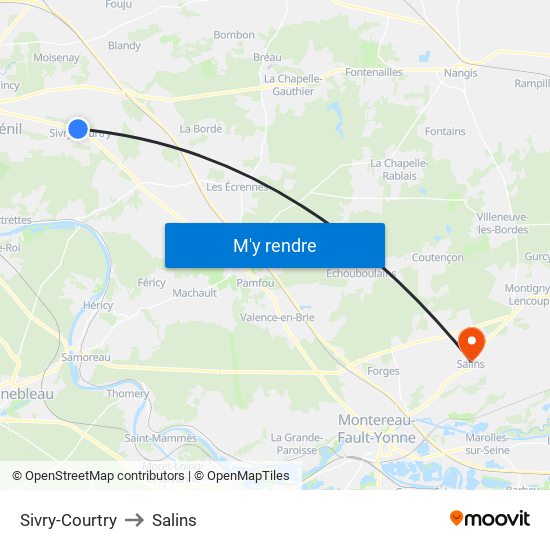 Sivry-Courtry to Salins map