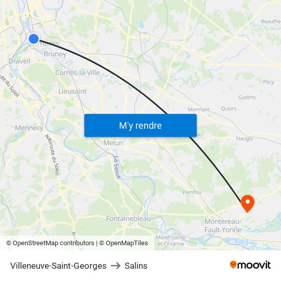 Villeneuve-Saint-Georges to Salins map