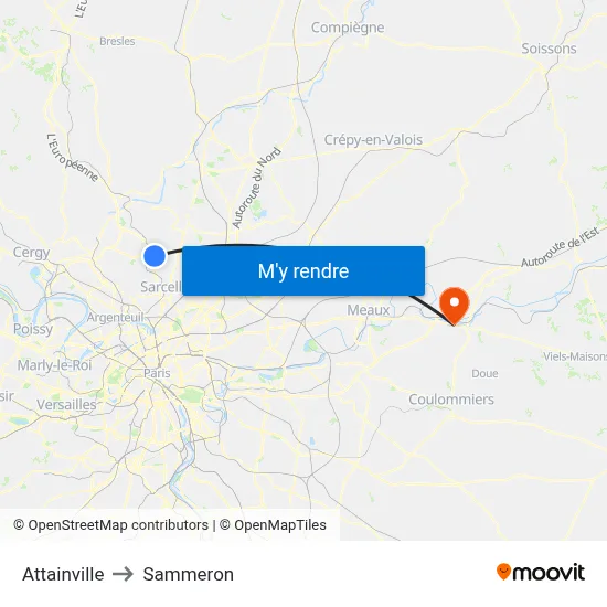 Attainville to Sammeron map