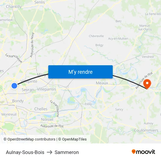 Aulnay-Sous-Bois to Sammeron map
