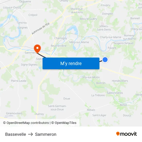 Bassevelle to Sammeron map