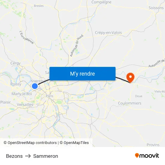 Bezons to Sammeron map