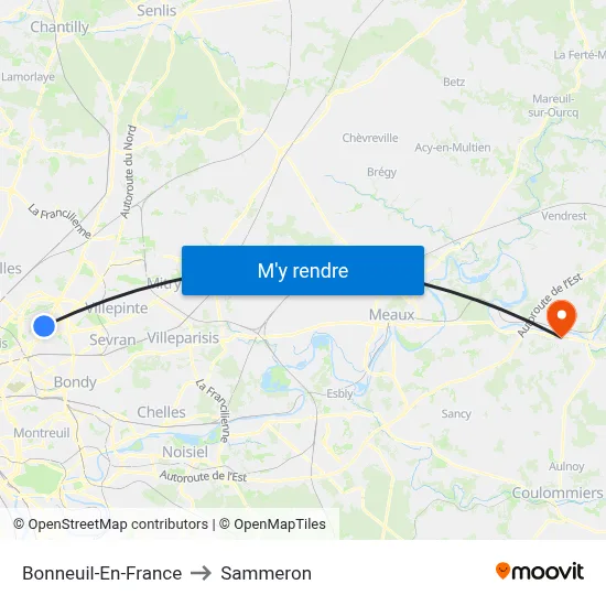 Bonneuil-En-France to Sammeron map