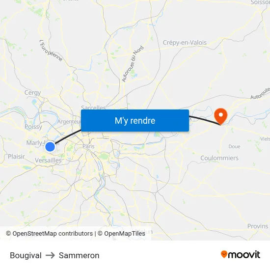 Bougival to Sammeron map