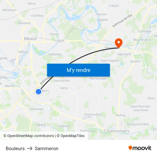 Bouleurs to Sammeron map