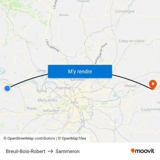 Breuil-Bois-Robert to Sammeron map