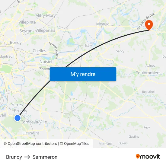 Brunoy to Sammeron map