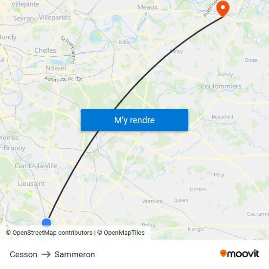 Cesson to Sammeron map
