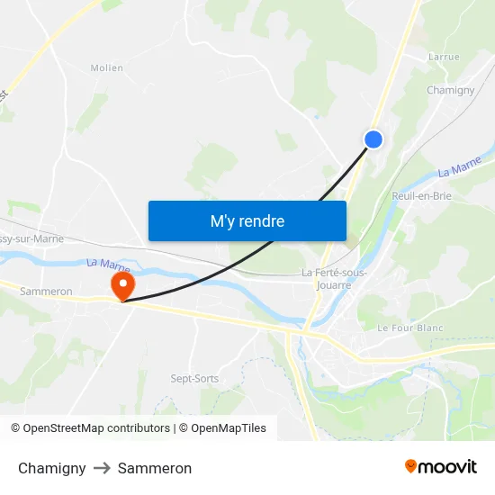 Chamigny to Sammeron map