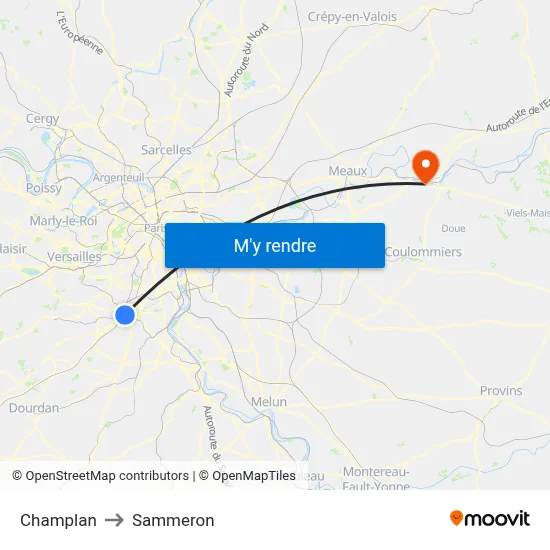 Champlan to Sammeron map