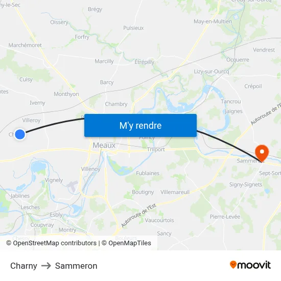 Charny to Sammeron map
